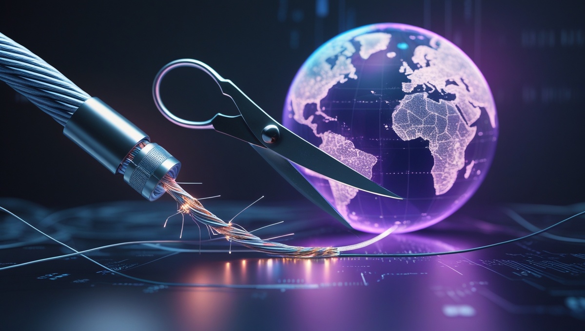 Метафора урезанного интернета, где осталась лишь тонкая ниточка связи.