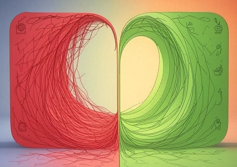 Влияния уровня стресса на продуктивность: красная зона хаоса и зеленая зона гармонии