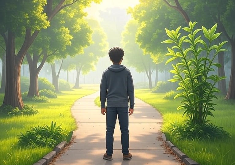 Выбор между протоптанной тропой рутины и новым неизведанным путь с цветами