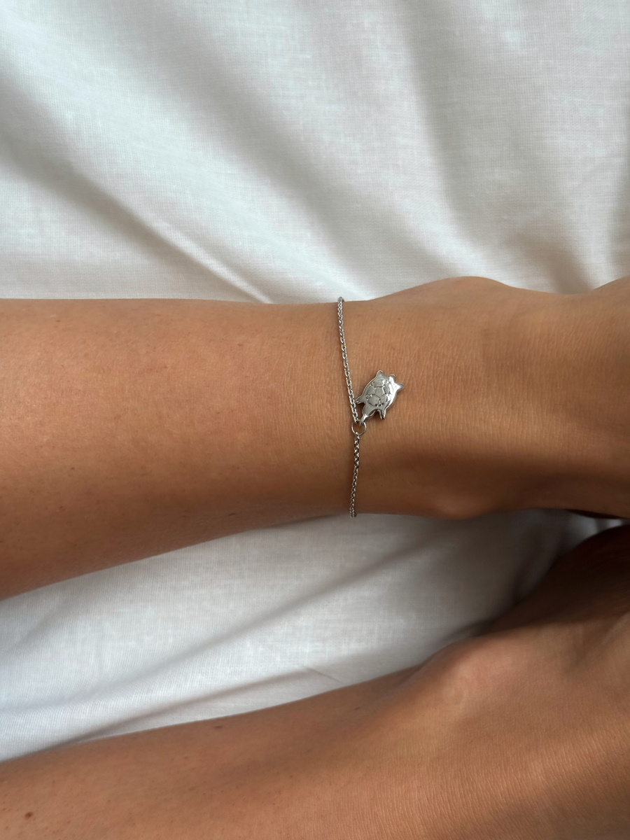 Серебряный браслет на цепочке на ногу «Черепашка»