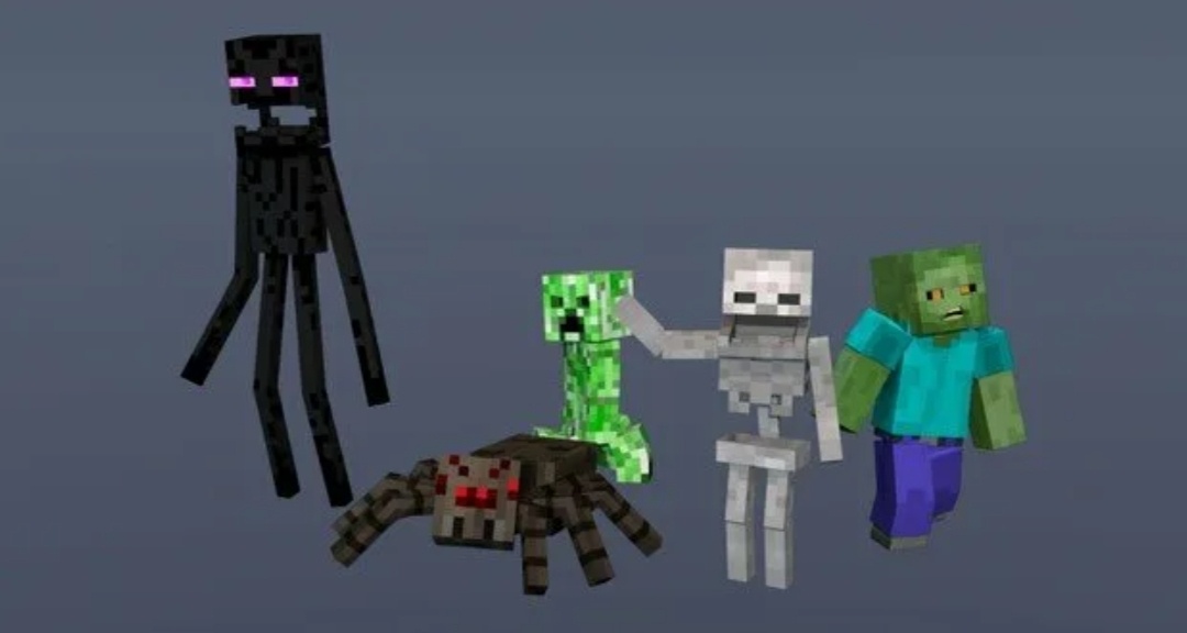 Зомби, скелет, крипер, паук и странник Края. Извините, фотографии с фантомами не было