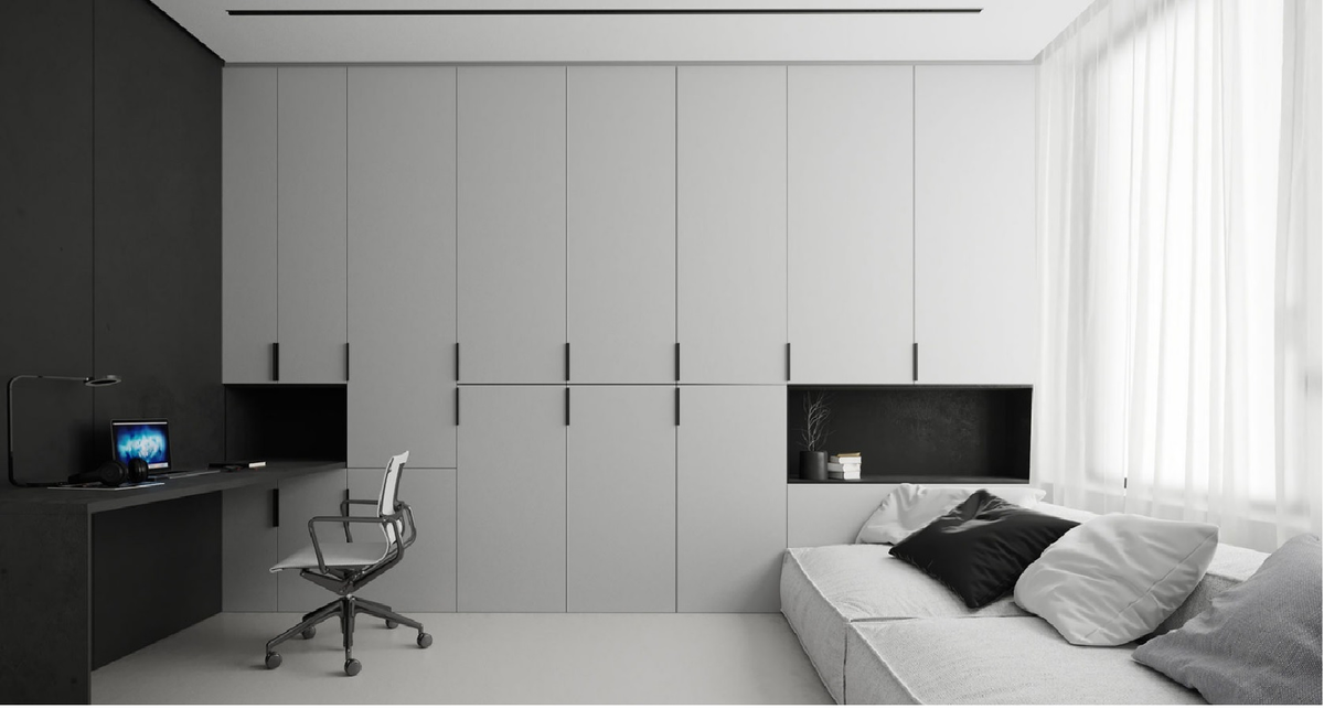 Ну вот такой минимализм - со шкафами во всю стену - уже попрактичнее будет. Но белый цвет!