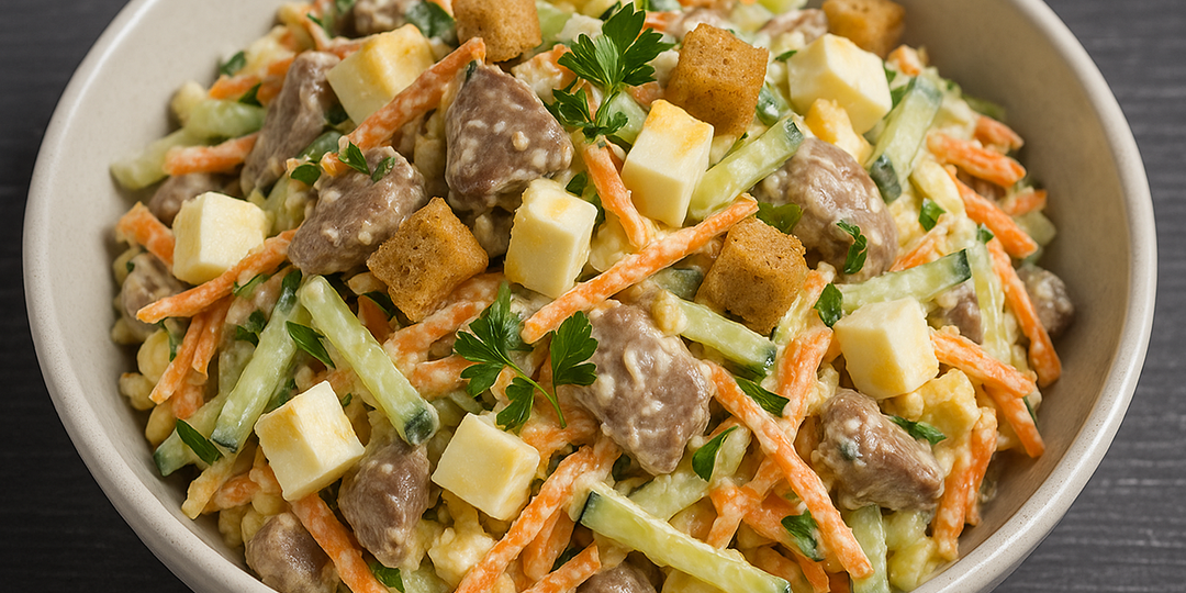 Салат с куриной печенью и овощами