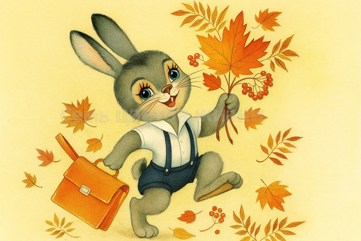 Оькрытка времён СССР.  Море цветов на 1 сентября