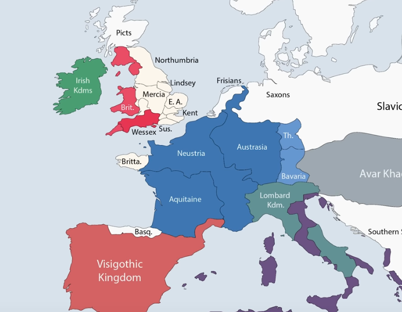Примерная карта тех времён с примерными притязаниями королевств тех времён