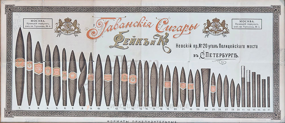 Старая реклама «Гаванские сигары», фирма Фейк и Ко, паспарту, багет, Россия, 1903-1904 гг. Фото с нашего сайта dvaveka.ru