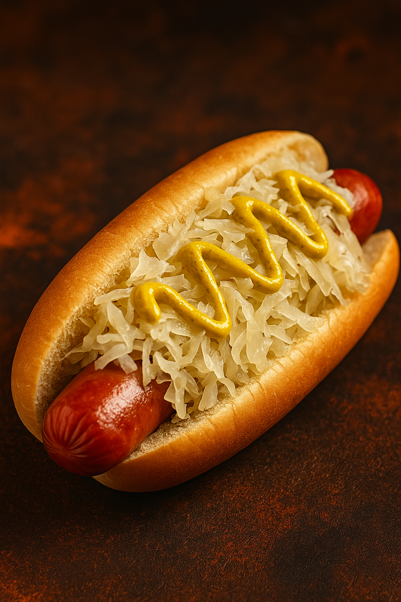 аппетитный хот-дог с капустой и горчицей