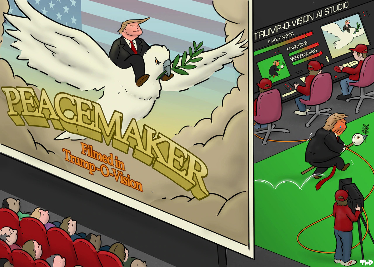 Дональд Трамп - миротворец. Карикатура из голландской газеты Trouw. Источник: Tjeerd Royaards/ сайт газеты Trouw (https://www.trouw.nl/ )