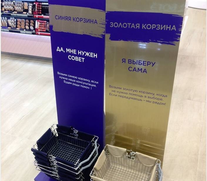Маркированные корзины в магазинах Л’Этуаль, участвовавших в эксперименте