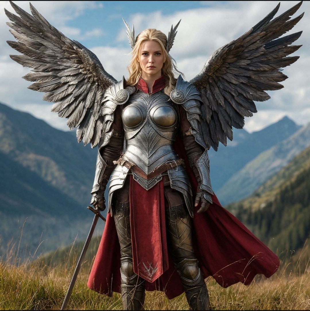 Вальки́рия — «выбирающая убитых») дева-воительница, которая решает, кому из воинов, павших в бою, попасть в небесный чертог — Вальхаллу.