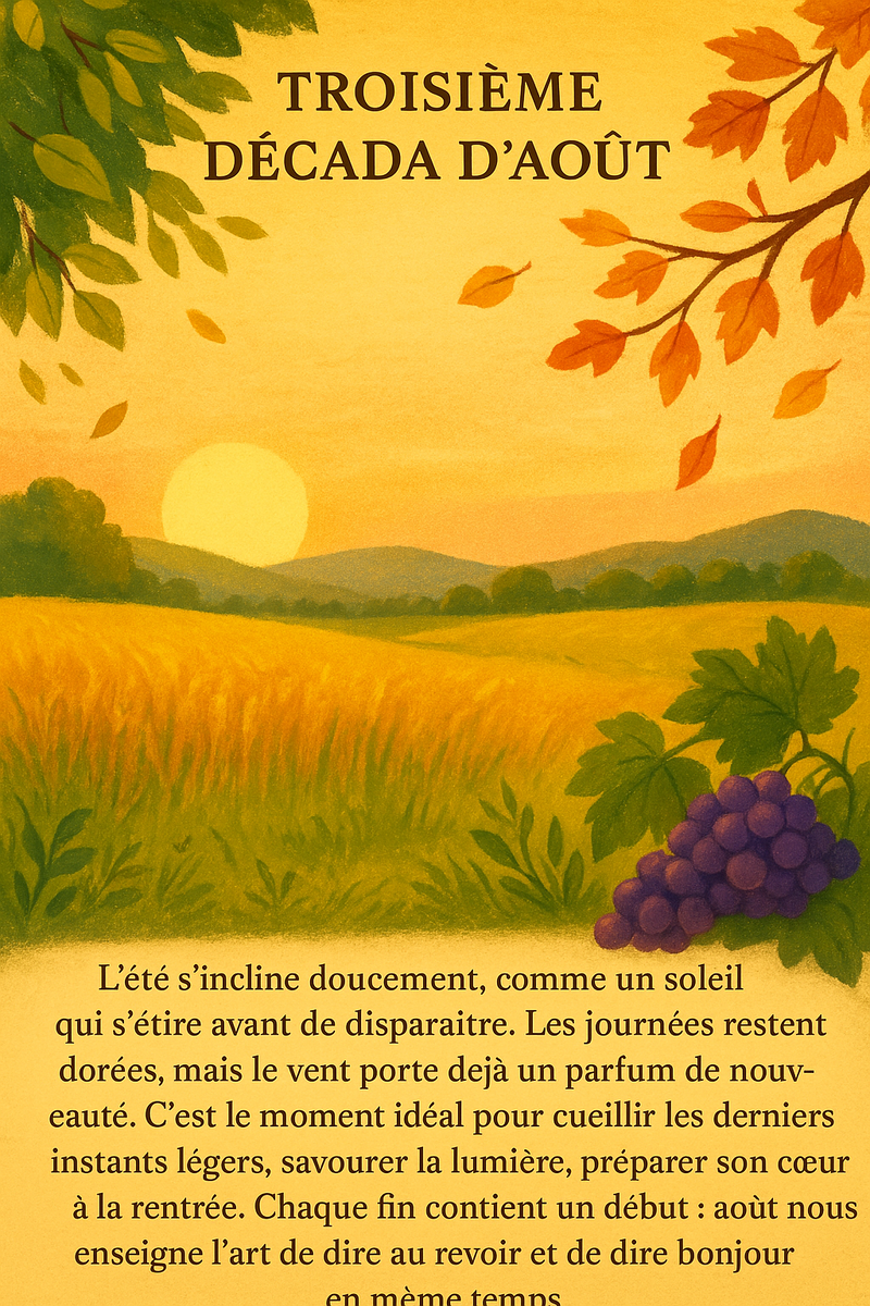 Текст описывает переход от лета к осени, подчеркивая: