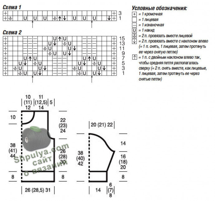 Схема вязания ажурного пуловера спицами и выкройка