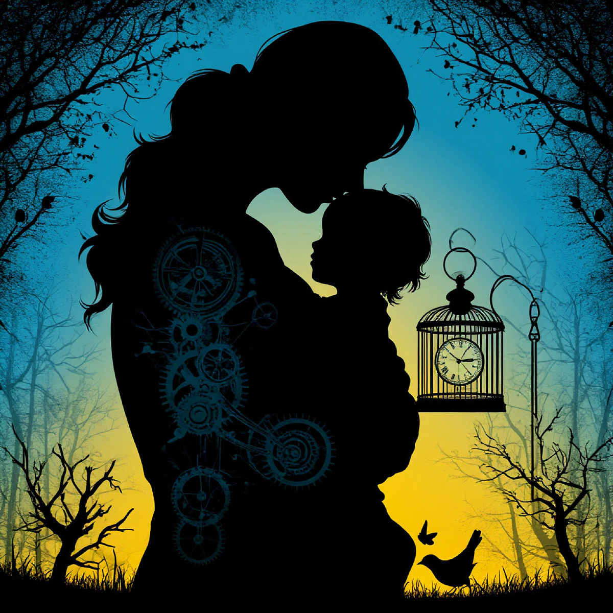 Стилизованная картинка: силуэт матери и ребёнка 