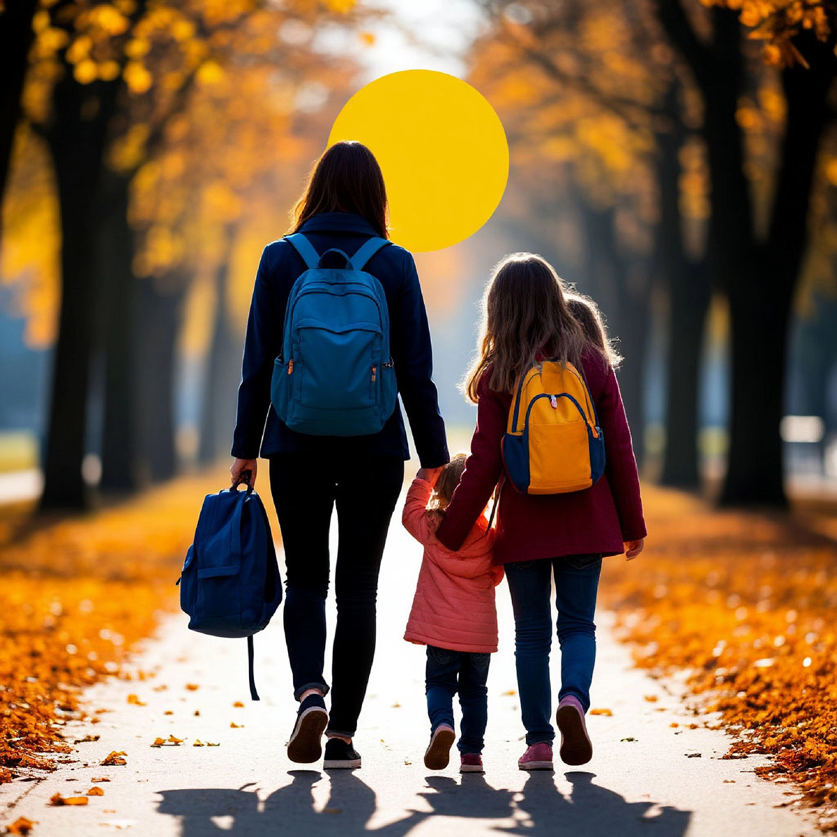 Стилизованная картинка: силуэты матери и детей