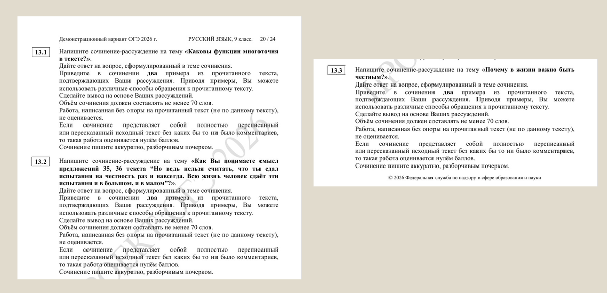 Формулировки тем сочинений 13.1, 13.2 и 13.3 остались прежними.