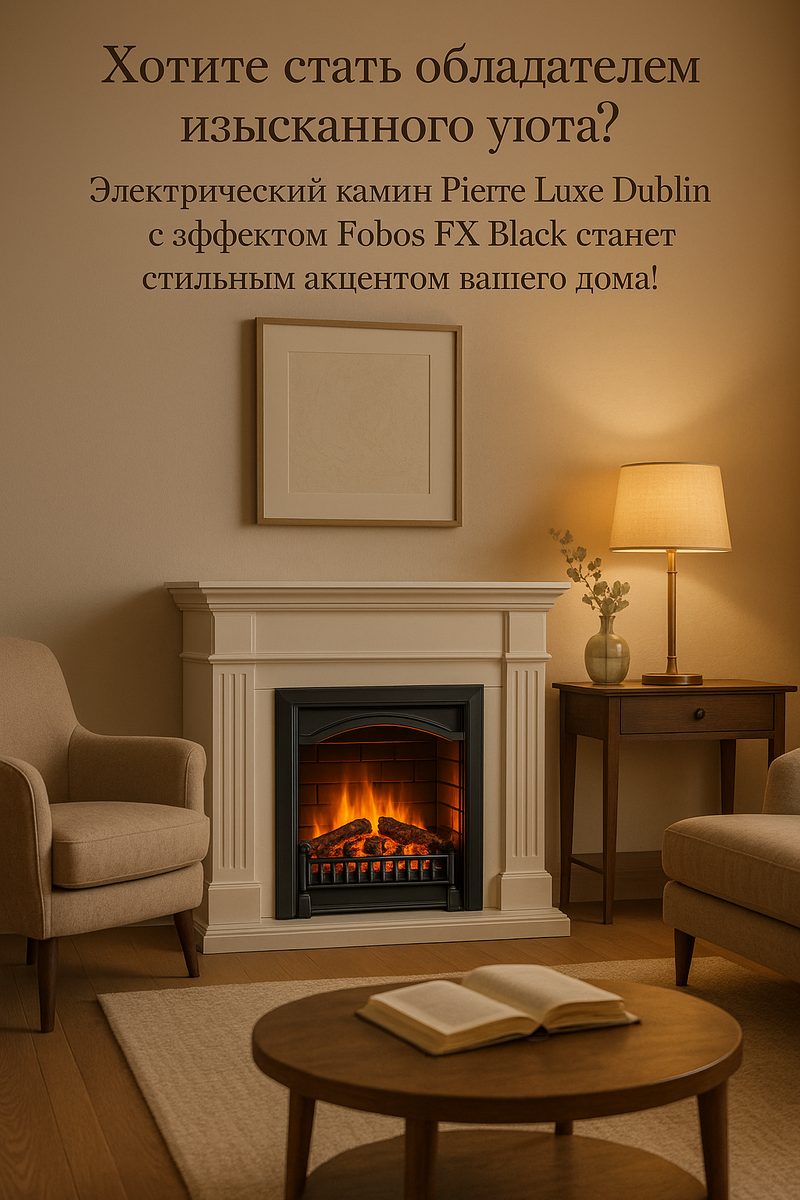    Электрический камин Pierre Luxe Dublin с эффектом пламени Fobos FX Black: создайте уют и стиль в вашем доме уже сегодня! Kamin