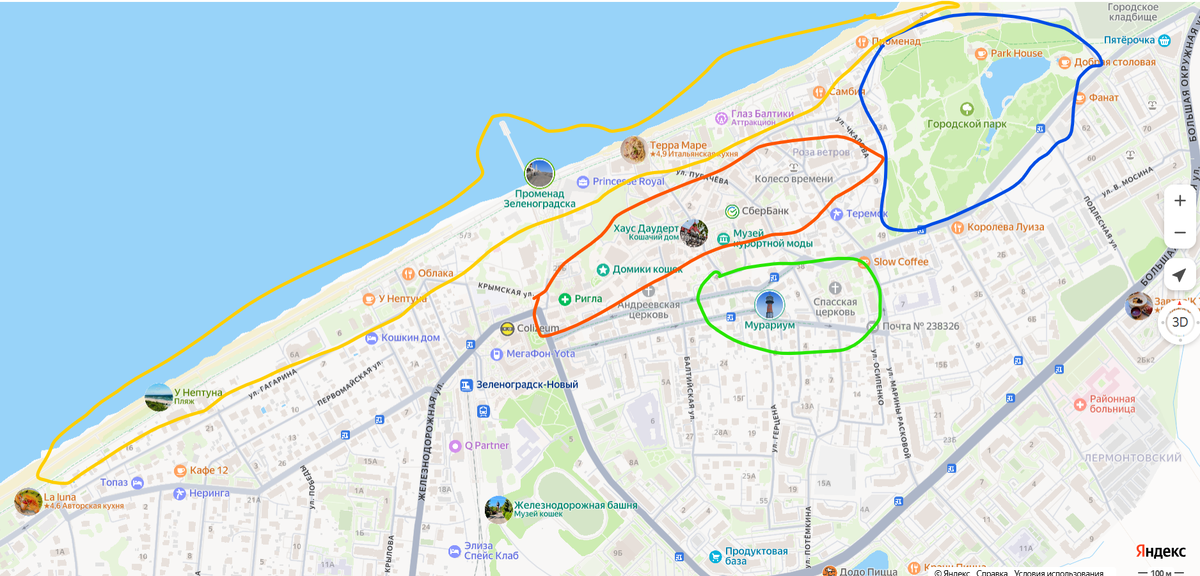 Основные туристические зоны для прогулок.