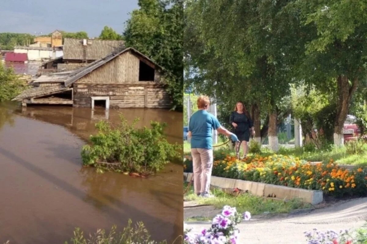    Даже не верится, что там, где сегодня цветники и тротуары (справа), шесть лет назад текла мутная вода (слева).