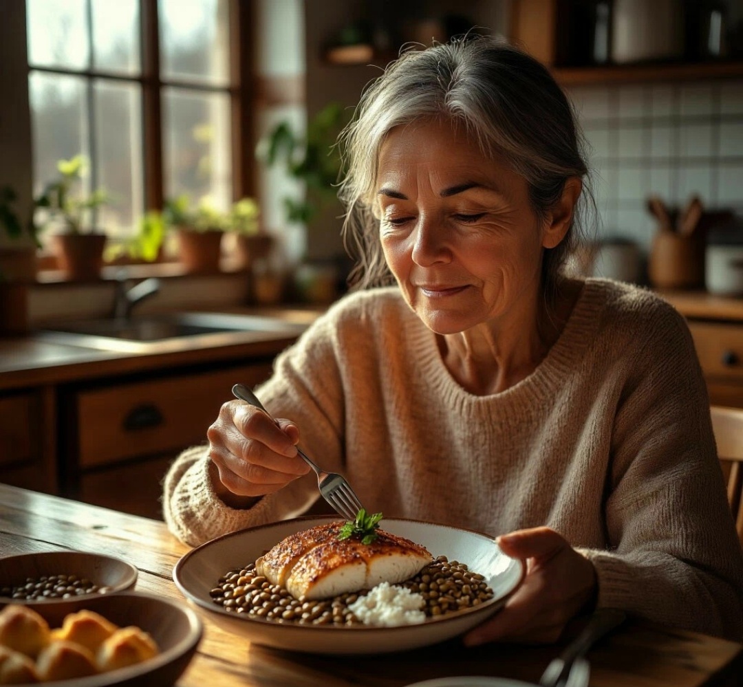   Белок — новый друг: почему после 45 нужно есть больше курицы, творога и чечевицыВведение После 45 лет жизнь часто обретает новый вкус:дети выросли, карьера вышла на стабильный уровень, наконец-то появилось время для себя. Но вместе с мудростью и опытом приходят и изменения в организме, которые нельзя игнорировать. Одно из самых важных — мы начинаем постепенно терять мышечную массу. Это не про внешность, это про силу, энергию, подвижность и здоровье в целом. И самый верный союзник в борьбе с этим процессом — не модная добавка, а обычный белок. Давайте разберемся, почему он становится вашим лучшим другом после 45 и как с ним подружиться.Что происходит с организмом?Процесс возрастной потери мышечной массы и силы называется саркопения. После 30-40 лет человек ежегодно теряет в среднем 1-2% мышечной ткани. Это происходит незаметно: сначала просто тяжелее нести сумки с рынка, потом сложнее подняться по лестнице без одышки, снижается общий тонус.Почему это важно? Потому что мышцы — это не просто «мясо». Это:· Главный потребитель калорий, который помогает поддерживать вес.· Фундамент для крепких костей и здоровья суставов.· Запас прочности на случай болезни или восстановления.· Фактор независимости и активного долголетия.К счастью, этот процесс можно сильно замедлить и даже обратить вспять. И ключевой инструмент здесь — полноценное белковое питание в сочетании с физической активностью.Почему именно белок?В молодом организме белок в основном шел на рост и обновление. После 45 его главная задача — сохранение и поддержание того, что есть. Достаточное количество белка:1. Останавливает «утечку» мышц: дает телу необходимые аминокислоты для их восстановления.2. Помогает контролировать вес: на переваривание белка тратится больше энергии, а чувство сытости после белковой пищи длится дольше.3. Поддерживает крепость костей: многие белковые продукты (творог, рыба) богаты кальцием и витамином D.4. Сохраняет силу и энергию: вы чувствуете себя бодрее и можете вести активный образ жизни