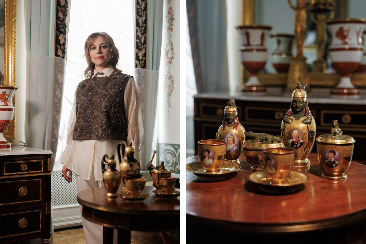    Анастасия Надежкина, хранитель фонда «Фарфор» / сервиз для завтрака с портретами представителей Вюртембергской королевской семьи