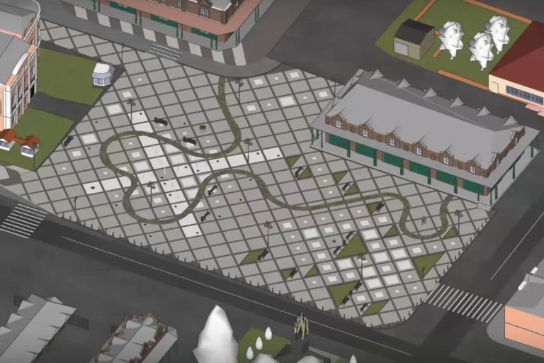    Так после благоустройства будет выглядеть площадь с торговыми рядами в Кашине. Фото: пресс-служба правительства Тверской области.