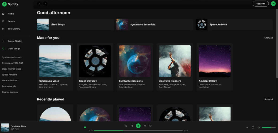 Клон интерфейса Spotify, сделанный за 2 минуты