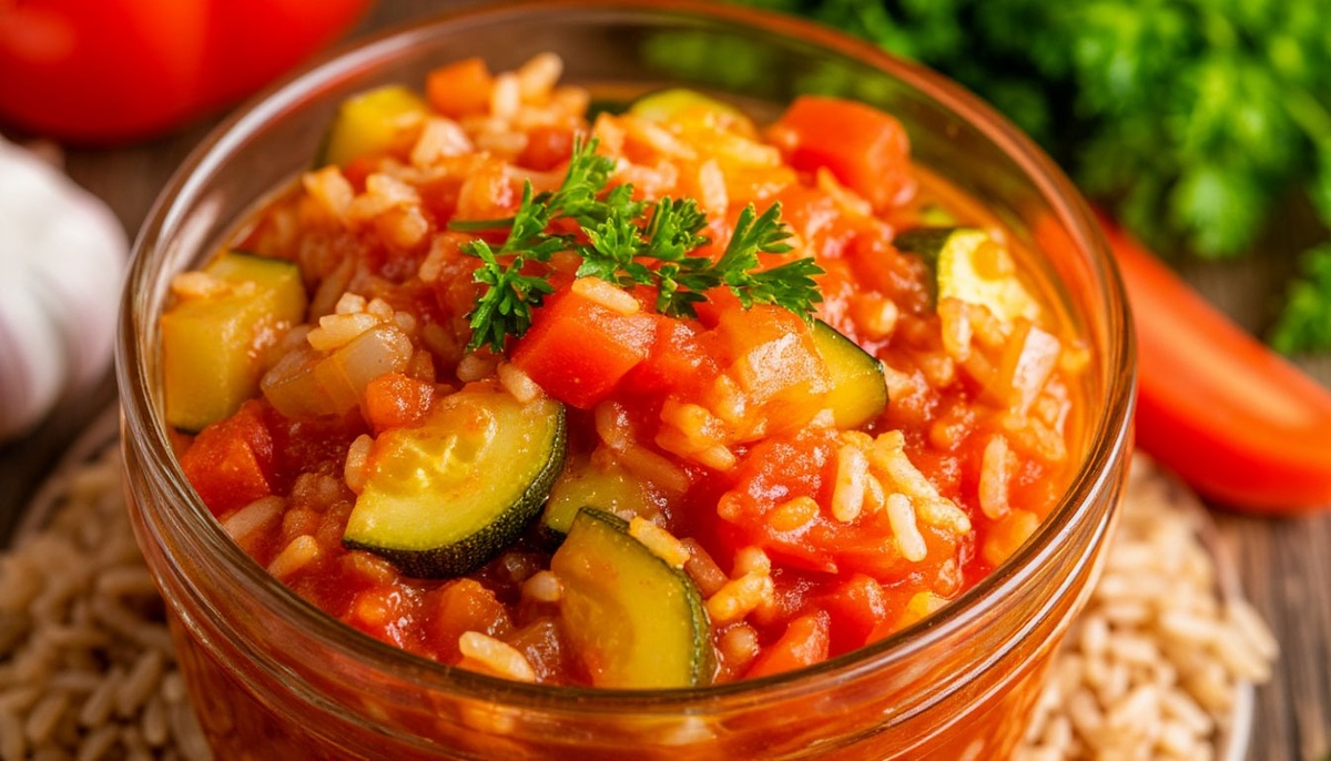 Салат из кабачков с помидорами и рисом