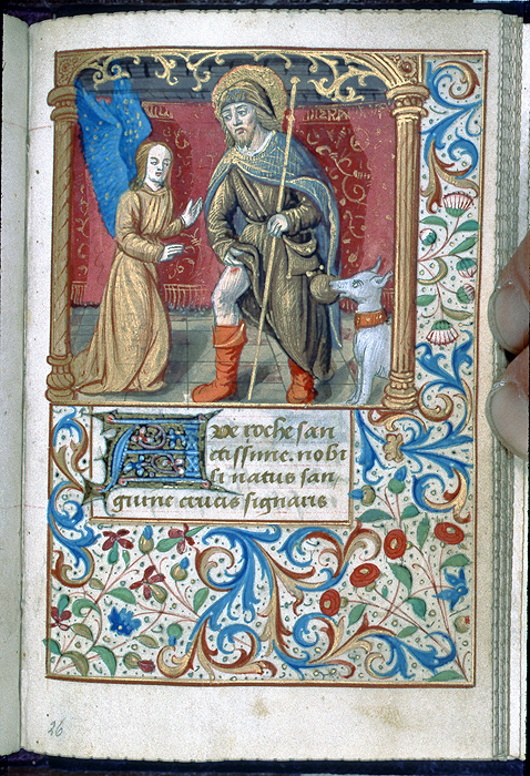 Rochus of Montpellier: Scene, displaying Leg Wound. Book of Hours, ca. 1500. Isabella Stewart Gardner Museum