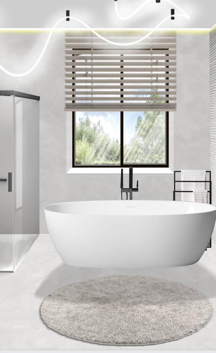 Та самая отдельностоящая ванна и кран у окна, от которых отказались. Мы  - за практичность!