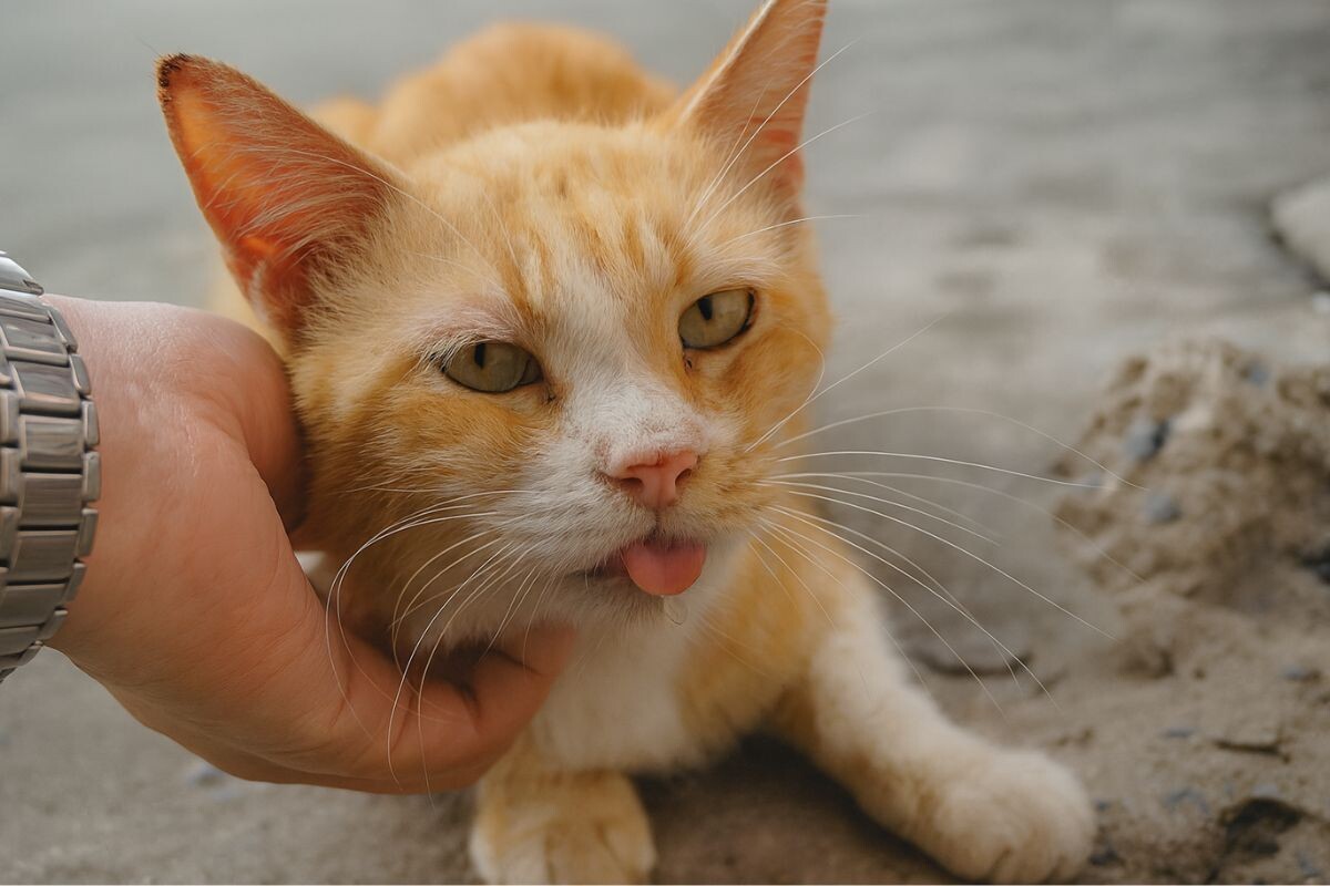 Человек гладит кота 