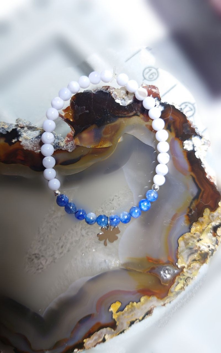 Браслет голубой агат+синий кианит, серебро