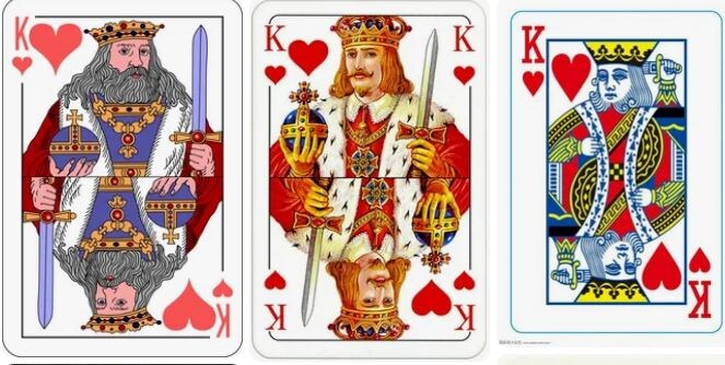Различные изображения Червового короля в игральных картах. Инет свободный доступ.