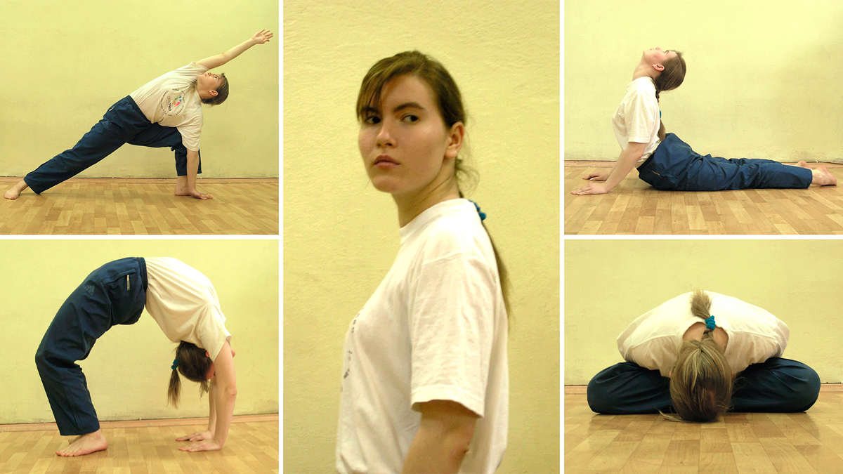 Надежда Константинова, выпускница Аэрокосмического факультета МАИ 2008 г., занимается йогой в мае 2005 года