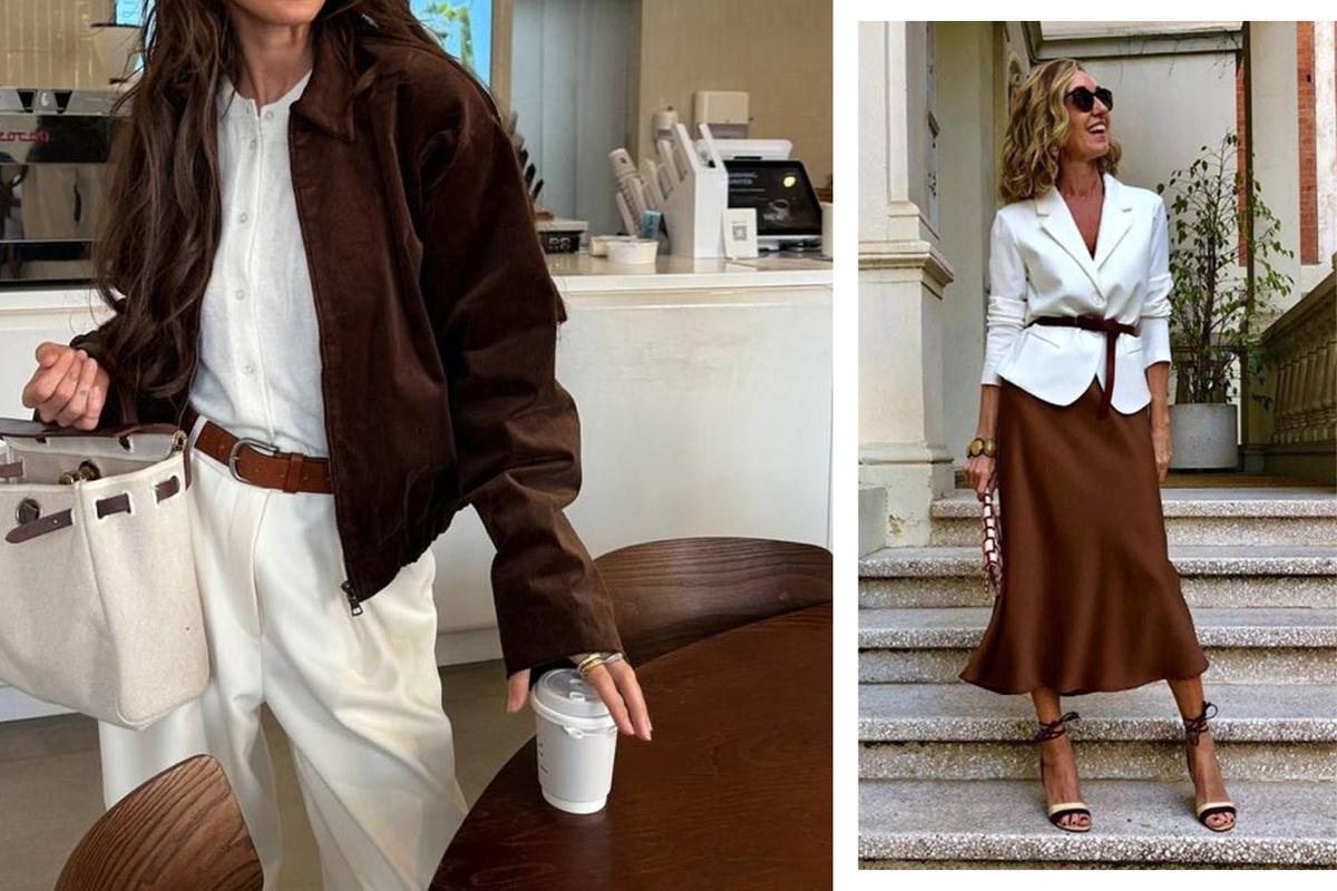 Сочетание с оттенками коричневого. Коллаж создан автором канала, на основе фотографий с сайта Pinterest