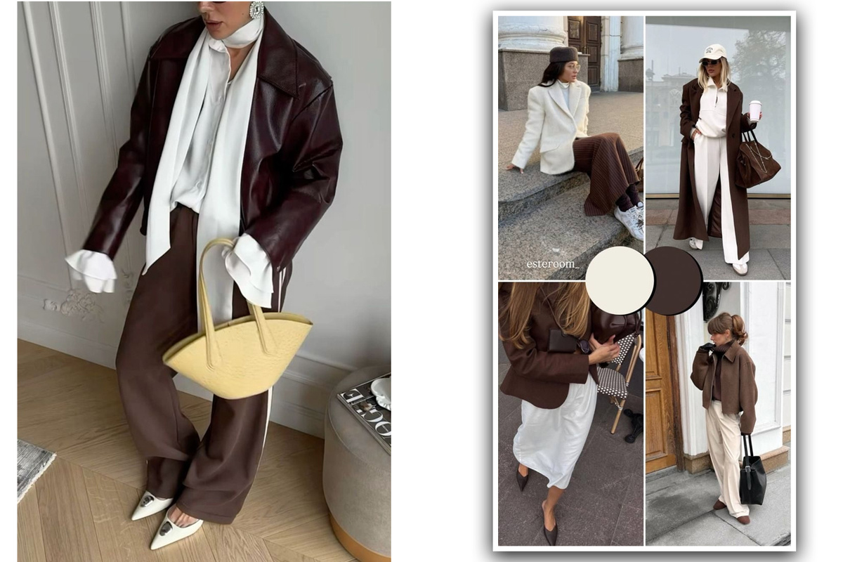 Сочетание с оттенками коричневого. Коллаж создан автором канала, на основе фотографий с сайта Pinterest