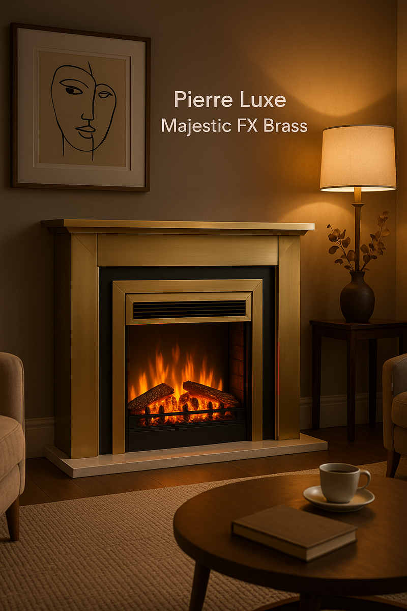    Электрический камин Pierre Luxe шампань с Majestic FX Brass: как создать уют и элегантность в вашем доме с помощью современных технологий Kamin