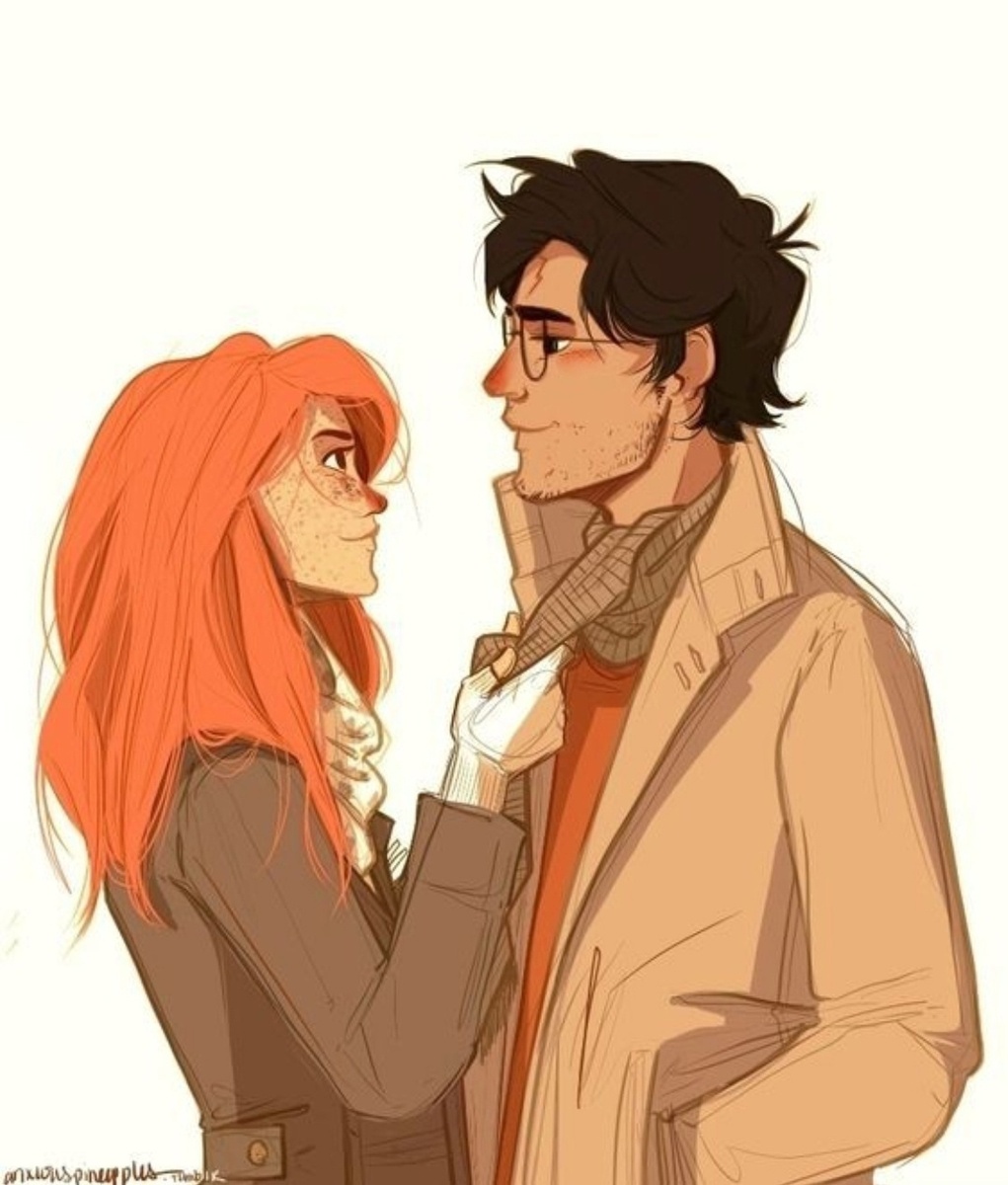 Картинка из интернета. Вообще не знаю кто автор и т.д. Каждый раз когда я вижу эту картинку я сразу ассоциирую ее со мной и мужем. Да, мой муж не носит очки, да я ниже, полнее и не могу стоять... И вообще, вроде бы это выросший Гарри Поттер с женой...)) Но для меня- это мы с мужем.))