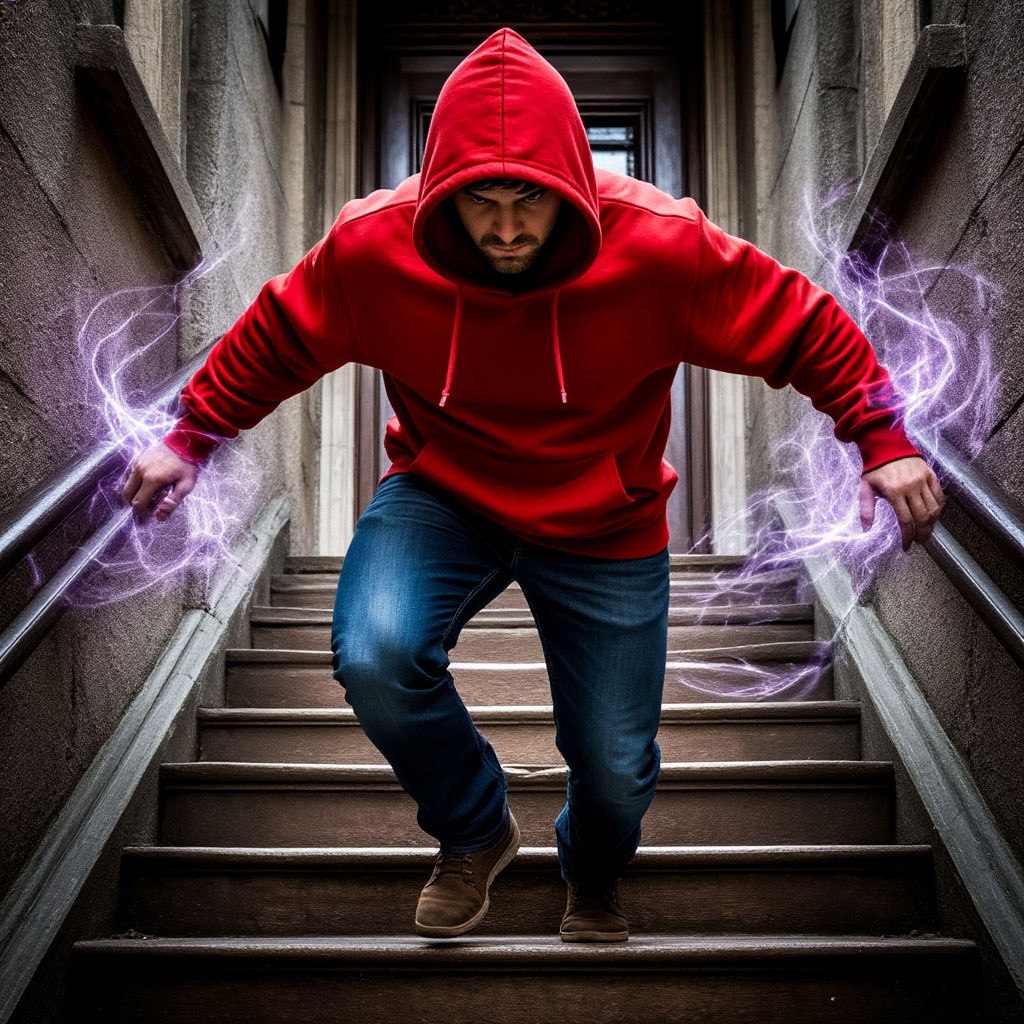 Поднимаясь спускаюсь я тоже с правой ноги, да. Всё с правой, любое движение.