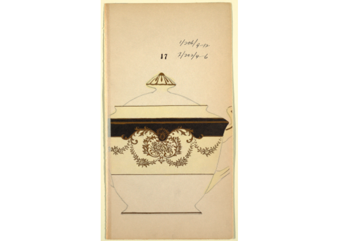 Сахарницы, украшенные узорами, вдохновлёнными заморскими территориями США, пользовались популярностью среди богатых американцев. На этой иллюстрации дизайнер оформил изделие золотыми завитками, цветочными орнаментами и добавил ананас — символ Гавайев.