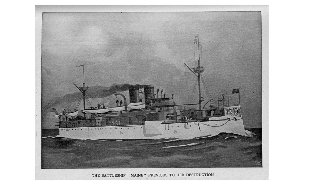 Иллюстрация изображает линкор USS Maine незадолго до взрыва в гаване Гаваны 15 февраля 1898 года. В результате катастрофы — или предполагаемой атаки — погибли 266 человек. Это событие стало одним из решающих факторов, подтолкнувших США к войне с Испанией.

Причина взрыва так и осталась неустановленной, но трагедия стала объектом сенсационных газетных материалов, особенно в New York World и New York Journal. Их громкие заголовки и преувеличенные факты значительно повлияли на общественное мнение и усилили поддержку идеи войны.

Историки считают именно освещение взрыва USS Maine отправной точкой эпохи жёлтой журналистики.