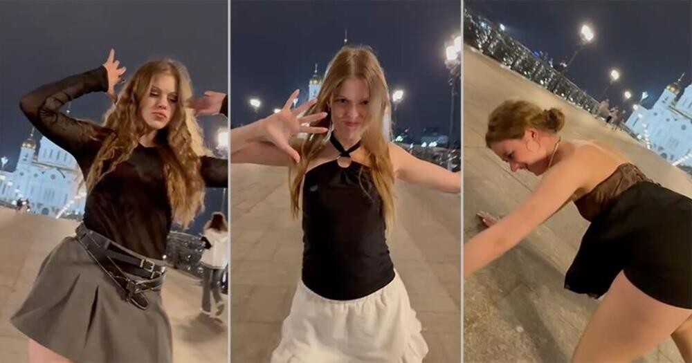 кадры из видео с танцами на фоне храма.