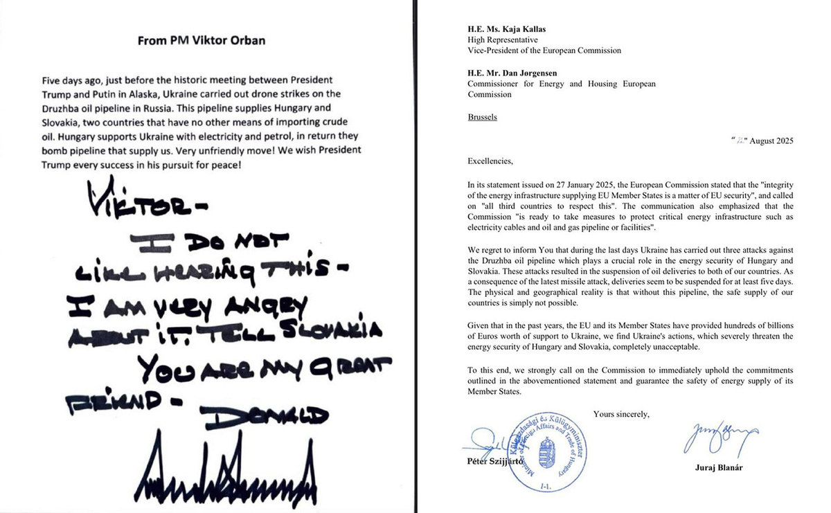    Письмо Орбана Трампу / обращение глав МИД Венгрии и Словакии к Еврокомиссии / Соцсети Виктора Орбана и Питера Сийярто
