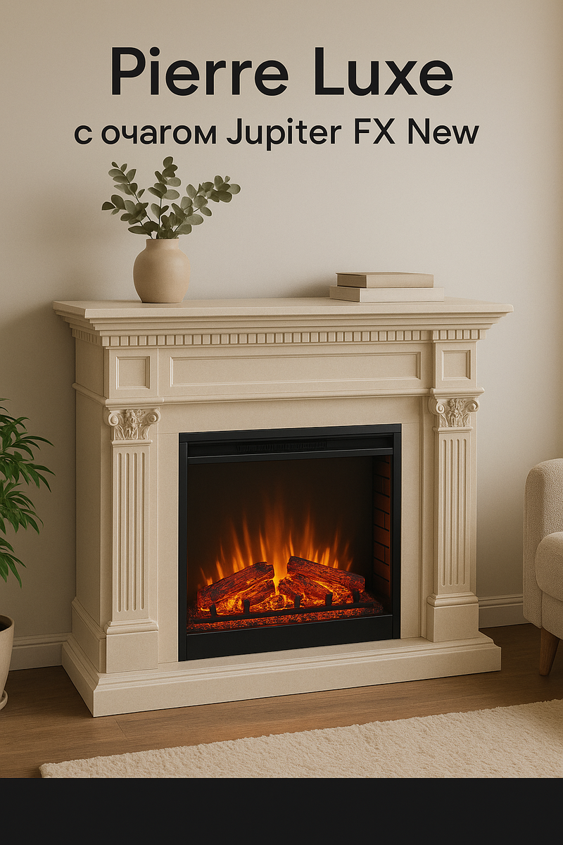    Преобразите ваш интерьер с каминкомплектом Pierre Luxe и очагом Jupiter FX New — уют и стиль в каждом уголке вашего дома! Kamin