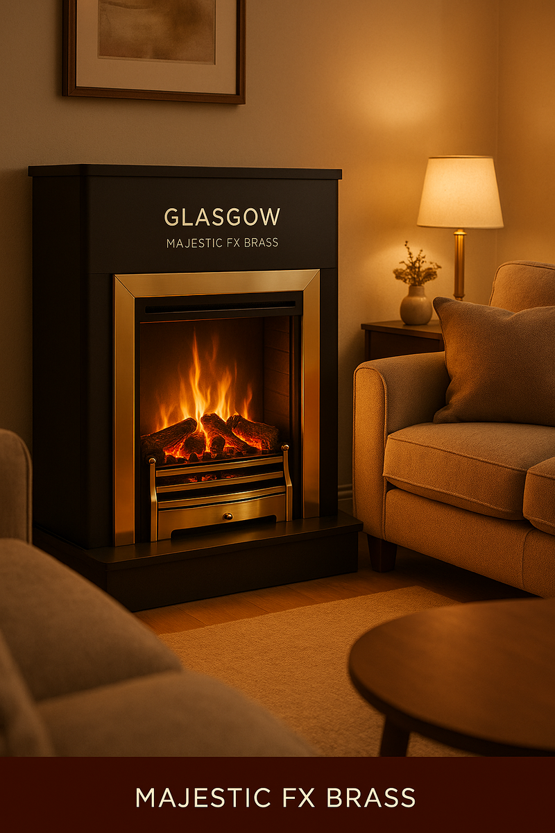   Электрический камин Glasgow с очагом Majestic FX Brass: идеальный баланс стиля и современных технологий для вашего уютного пространства Kamin
