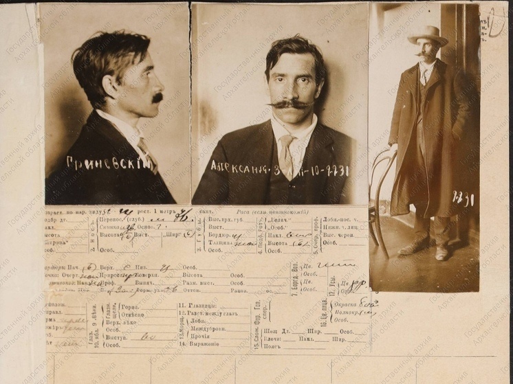     Описание примет и фотографии Александра Гриневского. Санкт-Петербургское охранное отделение. 3 августа 1910 года (ГААО. Ф. 1. Оп. 4. Т. 5. Д. 870. Л. 2–2об.)