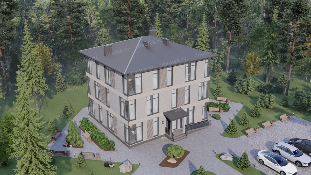 Проект трехэтажного многоквартирного дома с размерами 12 м на 14 м