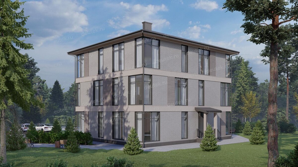 Проект трехэтажного многоквартирного дома с размерами 12 м на 14 м