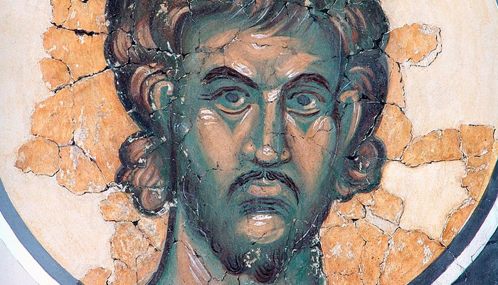 Св. Евпл Катанский (фрагмент стенописи в церкви Спаса на Ковалеве, XIV век. Фото: wikipedia.org (общественное достояние)
