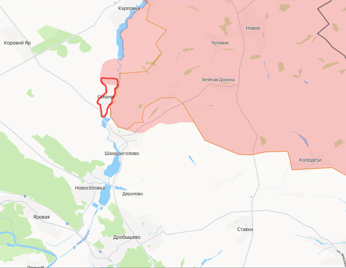 Красным контуром - освобожденное село Среднее