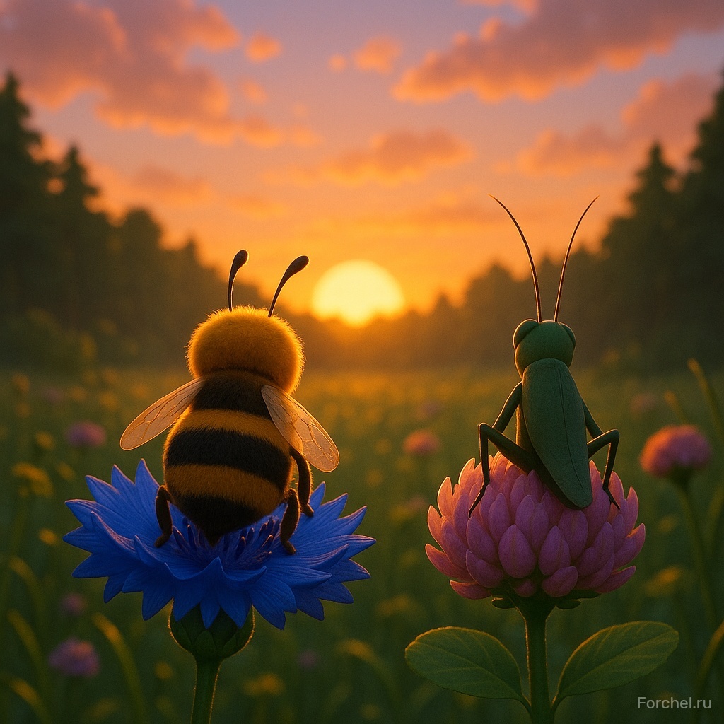 Пчелка и сверчок на закате
